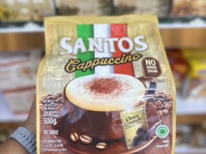 کاپوچینو سانتوس santos مدل بدون شکر افزوده No Added Sugar پک 20 ساشه ای
