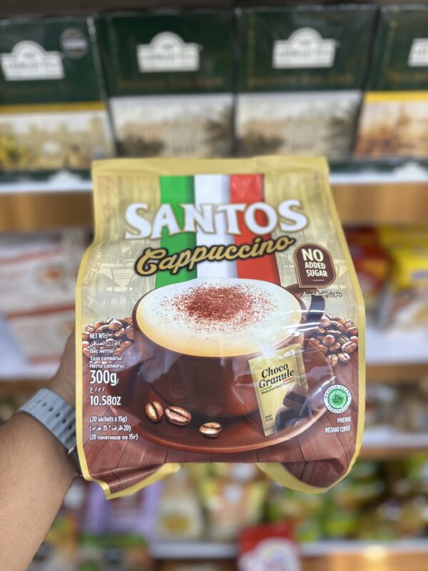 کاپوچینو سانتوس santos مدل بدون شکر افزوده No Added Sugar پک 20 ساشه ای