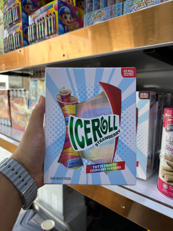 بستنی رولی لواشکی آیس رول Ice Roll مدل توت فرنگی Strawberries پک 10 عددی وزن 150 گرم