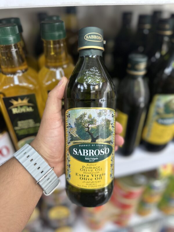 روغن زيتون شيشه 500 ميل سابروسو Sabroso مدل Pomace Olive Oil Extra Virgin Olive Oil