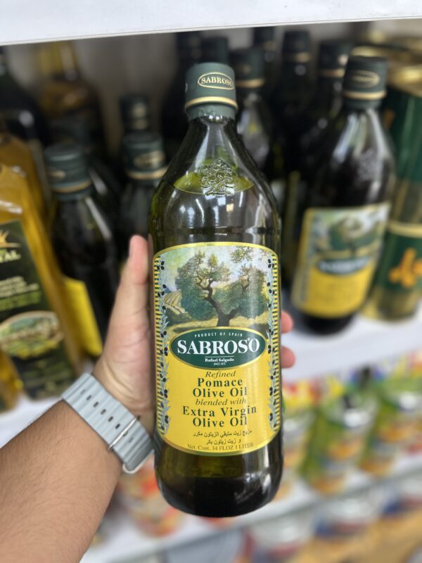 روغن زيتون شيشه 1 ليتر سابروسو Sabroso مدل Pomace Olive Oil Extra Virgin Olive Oil